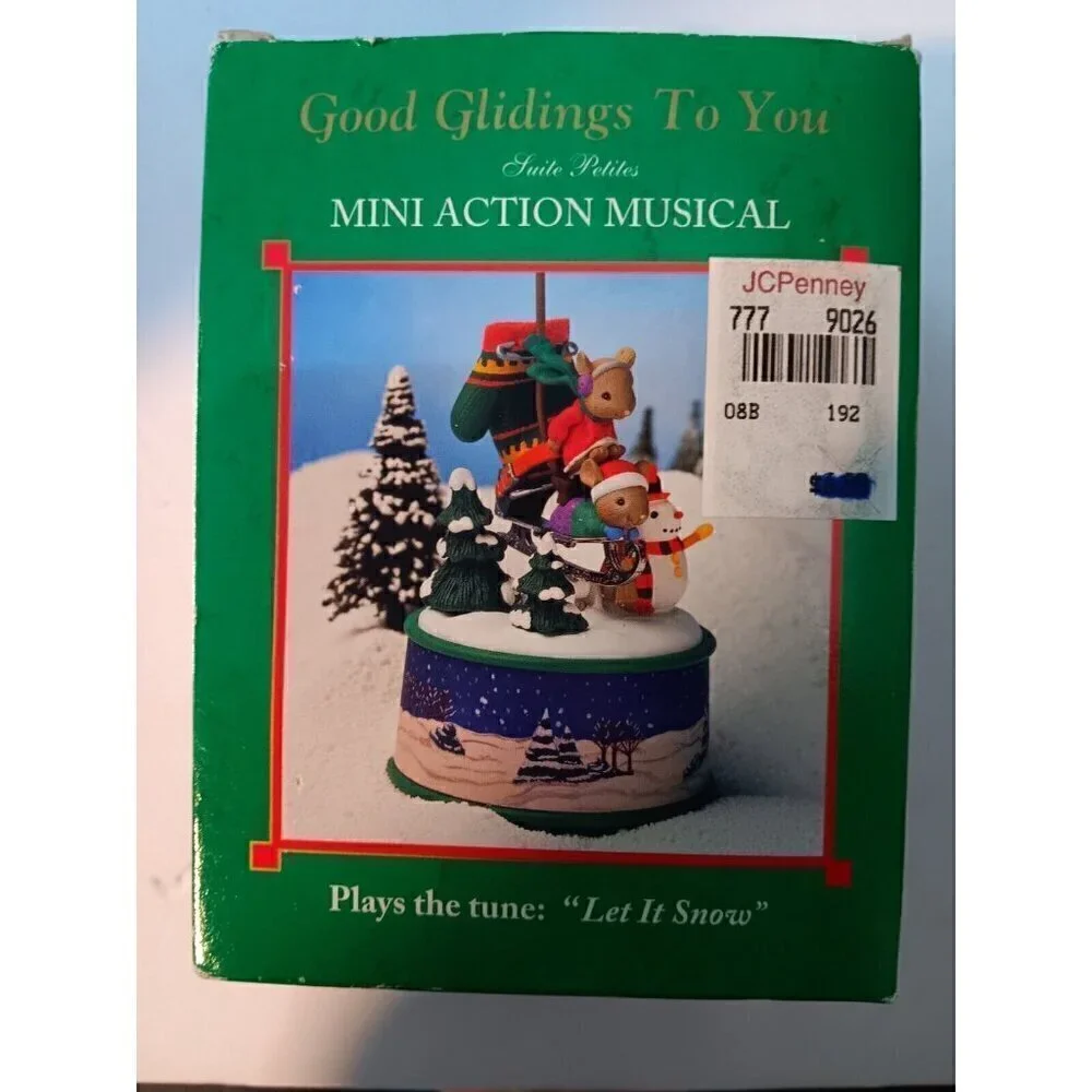 Vintage Enesco 1996 Good Glidings To You Mini Action Musical Let It Snow